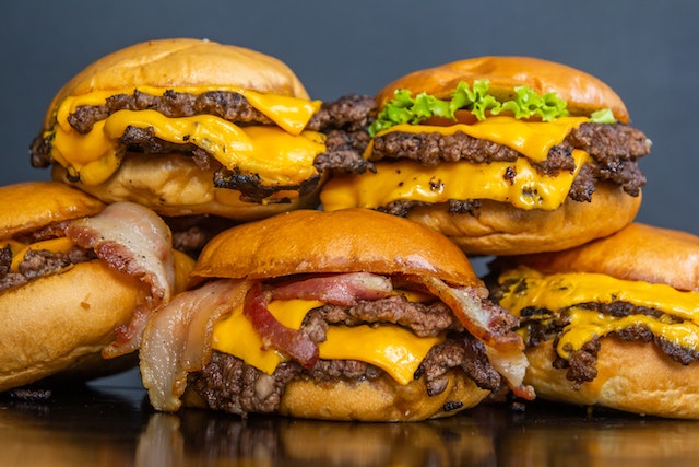 A pile of burgers